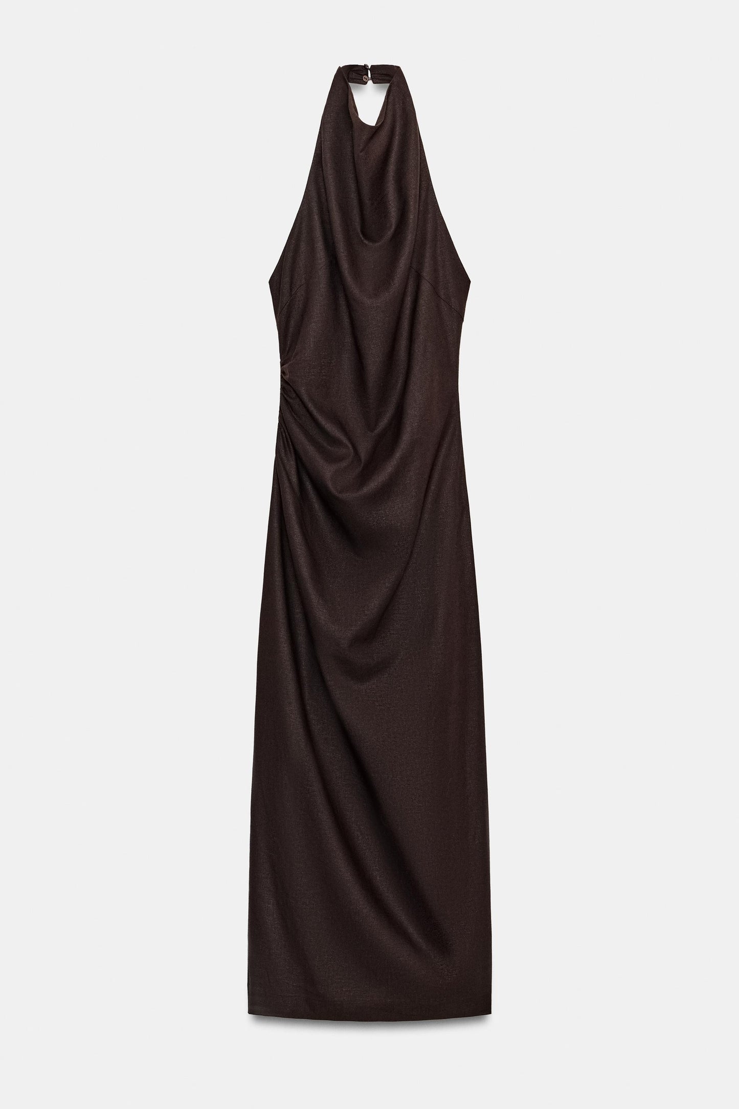 ROBE MI-LONGUE EN LIN À ENCOLURE AMÉRICAINE