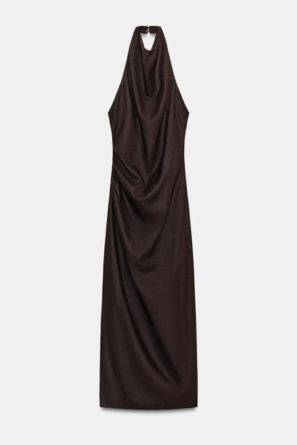 ROBE MI-LONGUE EN LIN À ENCOLURE AMÉRICAINE