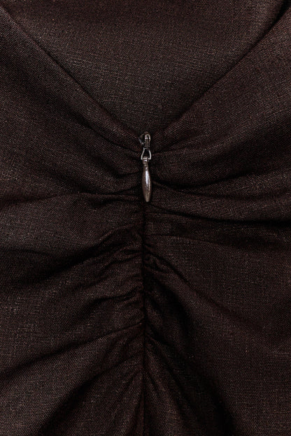 ROBE MI-LONGUE EN LIN À ENCOLURE AMÉRICAINE
