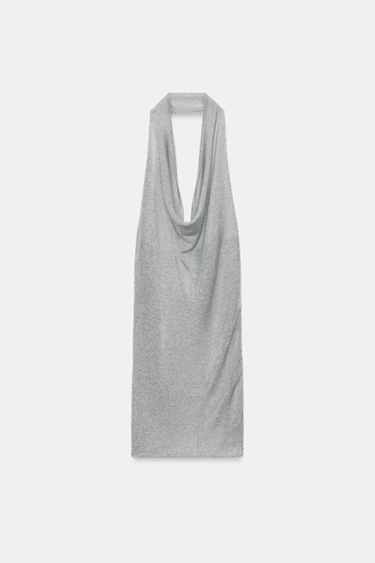 ROBE EN MAILLE HALTER FIL MÉTALLISÉ