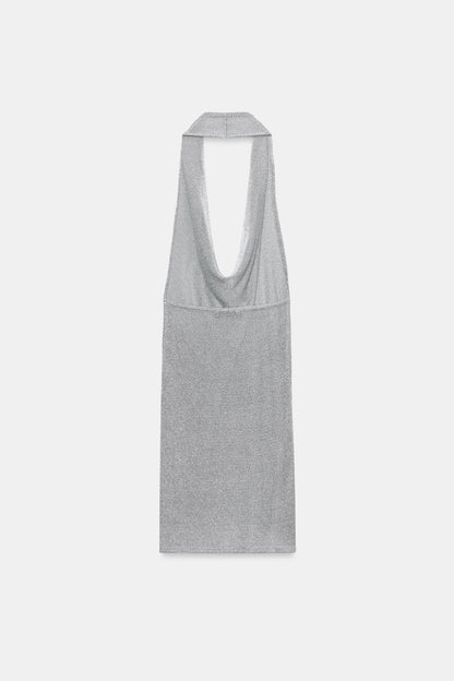 ROBE EN MAILLE HALTER FIL MÉTALLISÉ